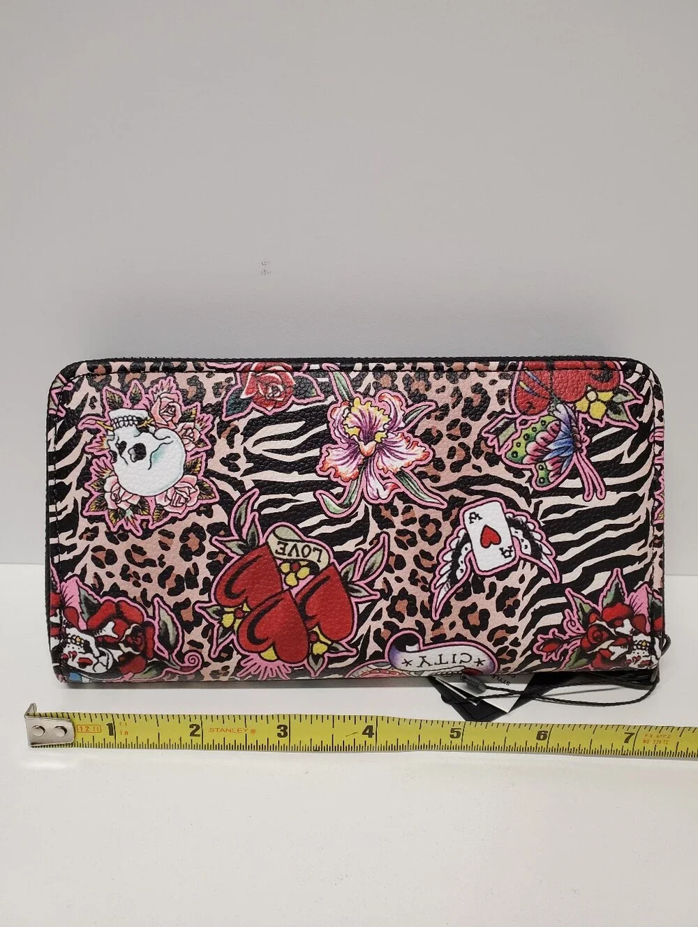 Ed Hardy Pink Leopard & Zebra Tattoo-Print Zip Wallet